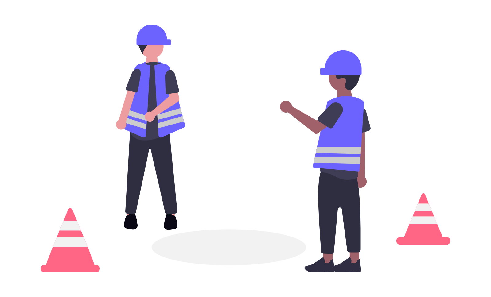 Trabajadores saludándose
